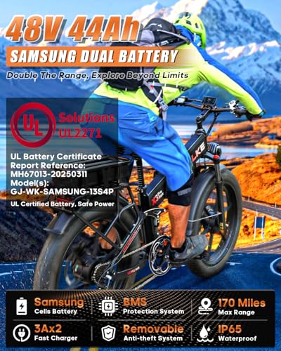26" Fat Tire 48V 44Ah Battery Full Suspension Electric Mountain Bike Q36023