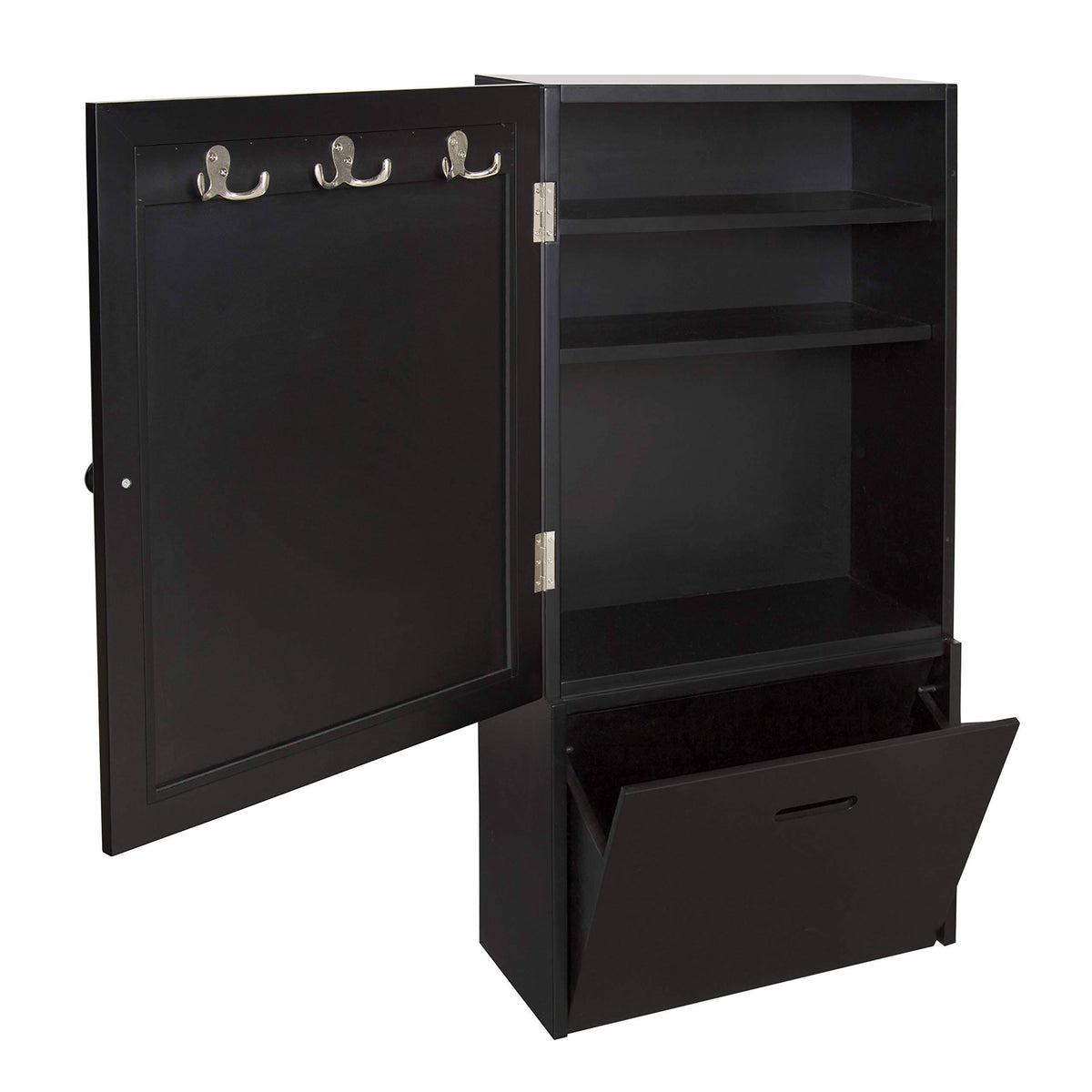 Black Wall Storage Cabinet with Magnetic Chalkboard Front and Pull-Out Drawer F8380