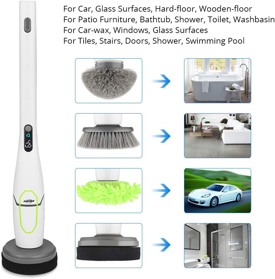 Electric Spin Scrubber with LED Display, Cordless Shower Cleaner with Storage Rack E9484