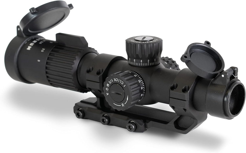 1-3x24 First Focal Plane Rifle Scope with Illuminated MOA Reticle and Offset Cantilever Mount U349