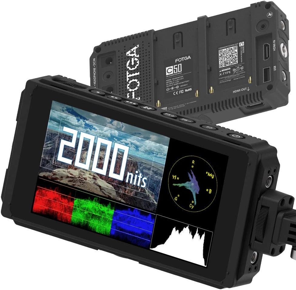 5 Inch 2000nit Touch Screen DSLR Camera Field Monitor with 3D LUT, 4K HDMI Input/Output, Dual NP-F Battery Mount H461