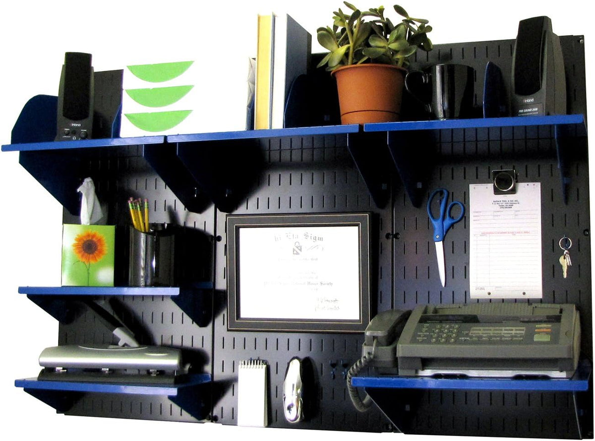 Black Wall Mounted Office Storage Organizer Kit with Metallic Wall Panels N3361