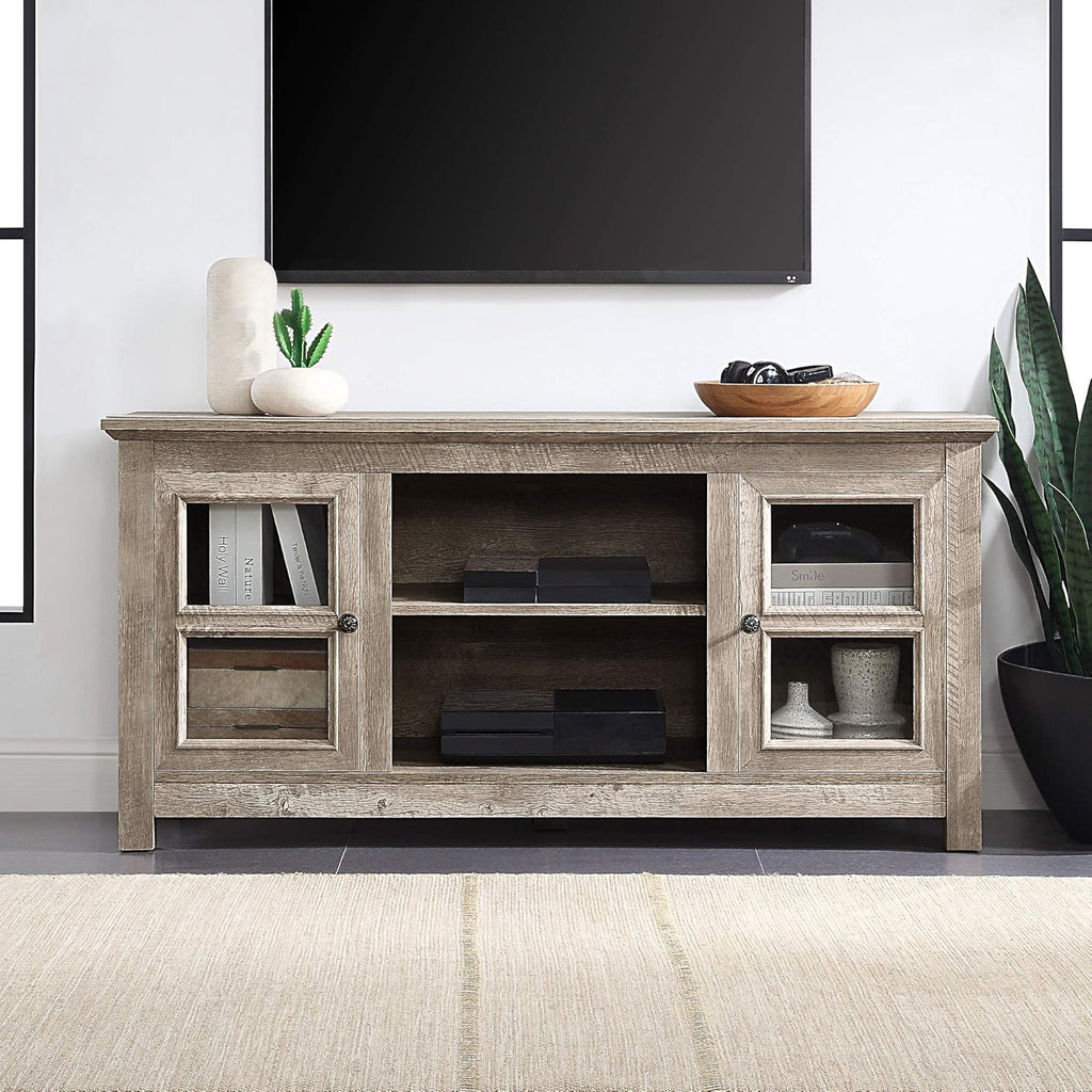 Espresso Farmhouse Electric Fireplace TV Stand with Open Storage Shelves and Cabinets I781