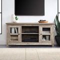 Espresso Farmhouse Electric Fireplace TV Stand with Open Storage Shelves and Cabinets I781