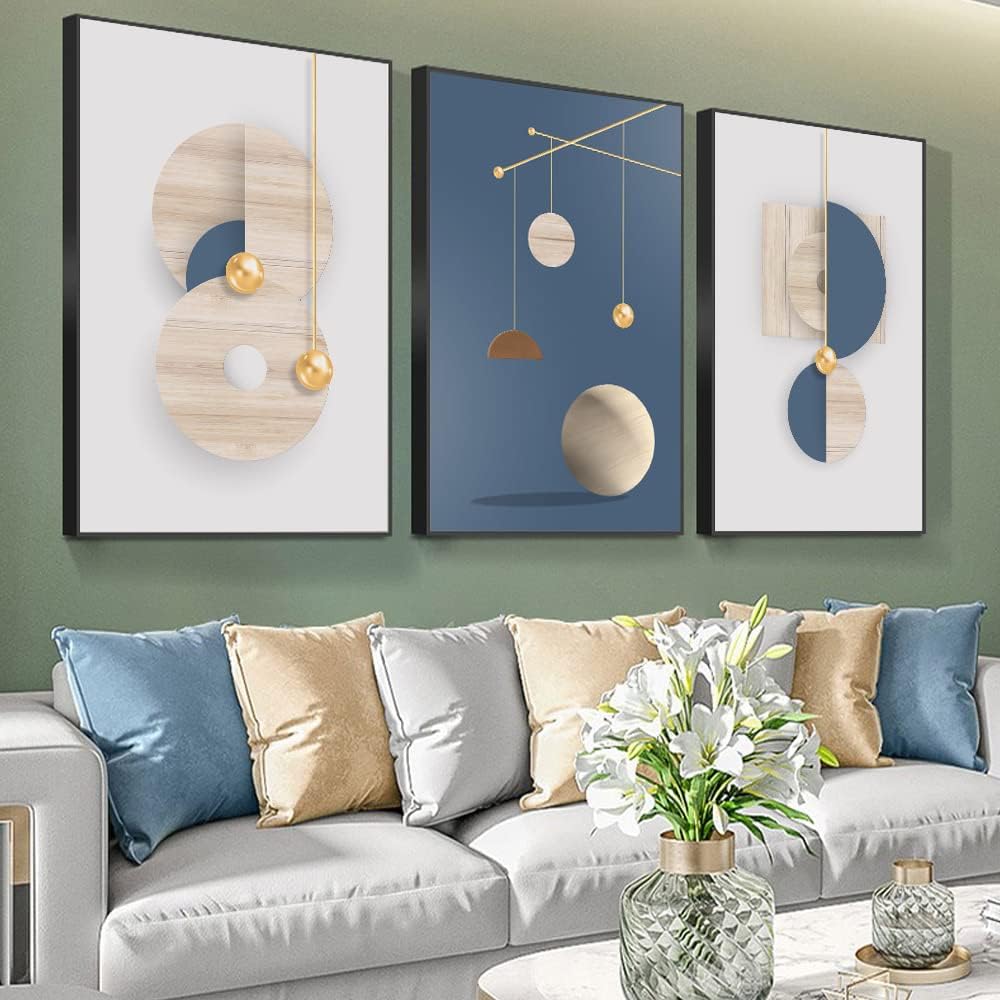 3 Piece Framed Canvas Wall Art Set Multicolor Geometric Abstract L4135