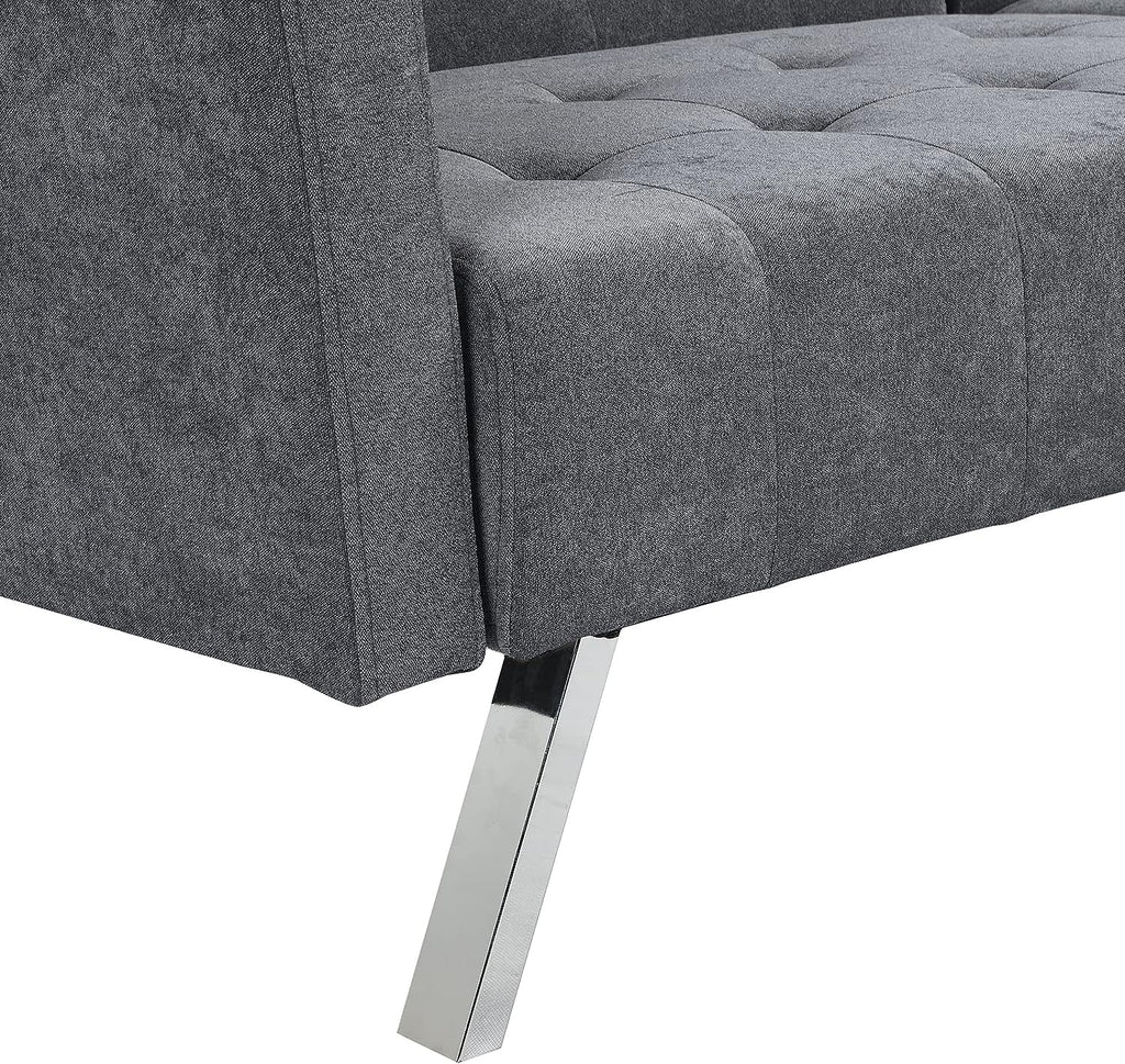 75" Convertible Folding Futon Sofa Bed with Armrest and Chrome Legs L828