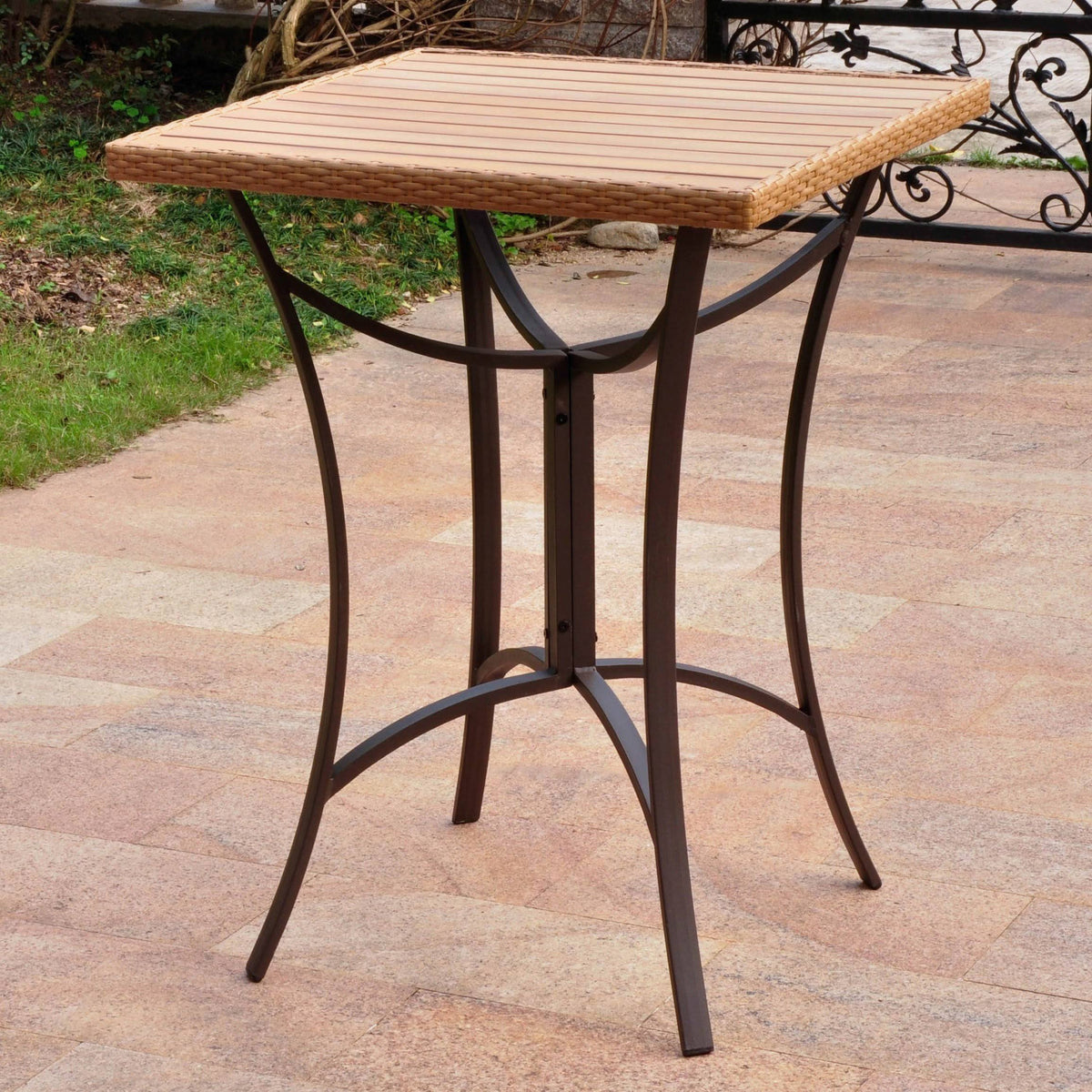 Black Antique Resin Wicker Aluminum Bar Table Q290595