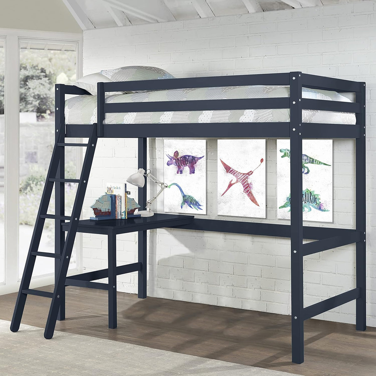 White Twin Loft Bed V5070