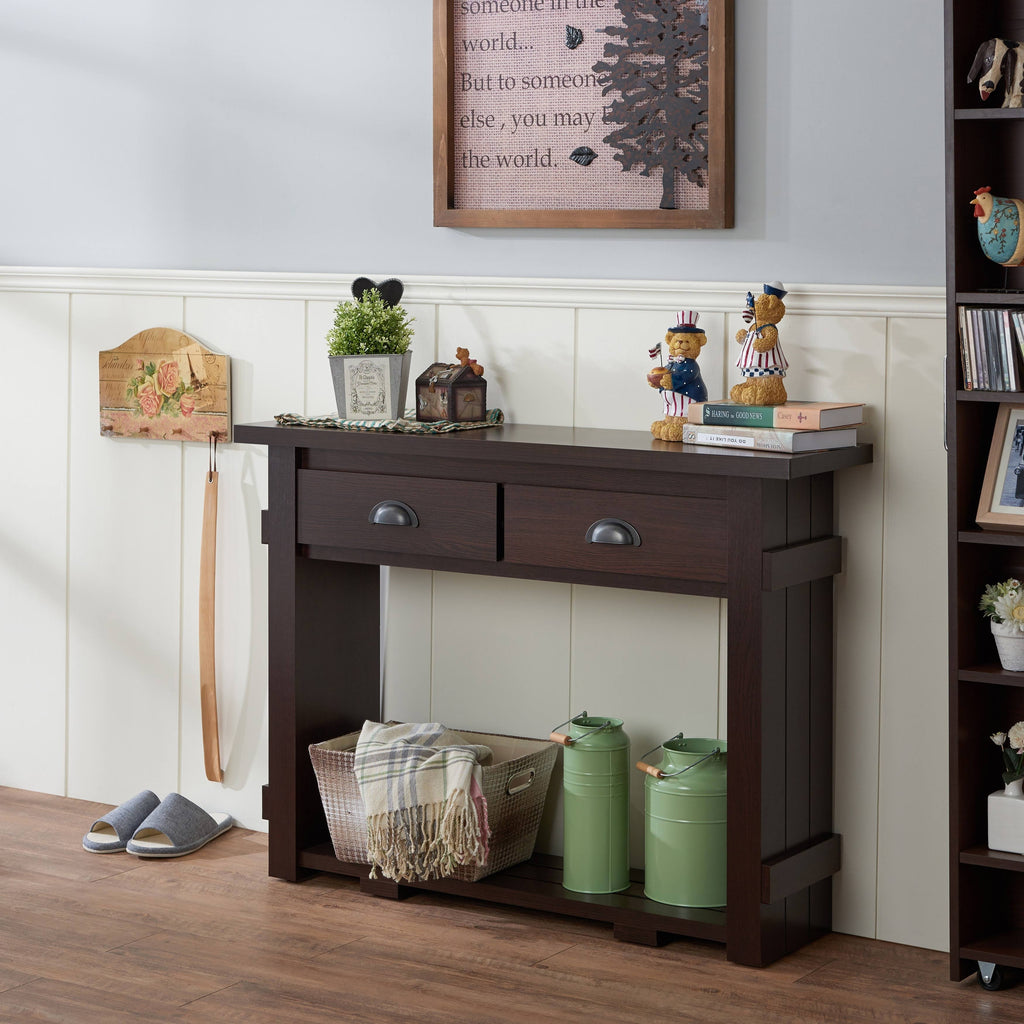 Farmhouse Walnut 2-Drawer Console Table R636