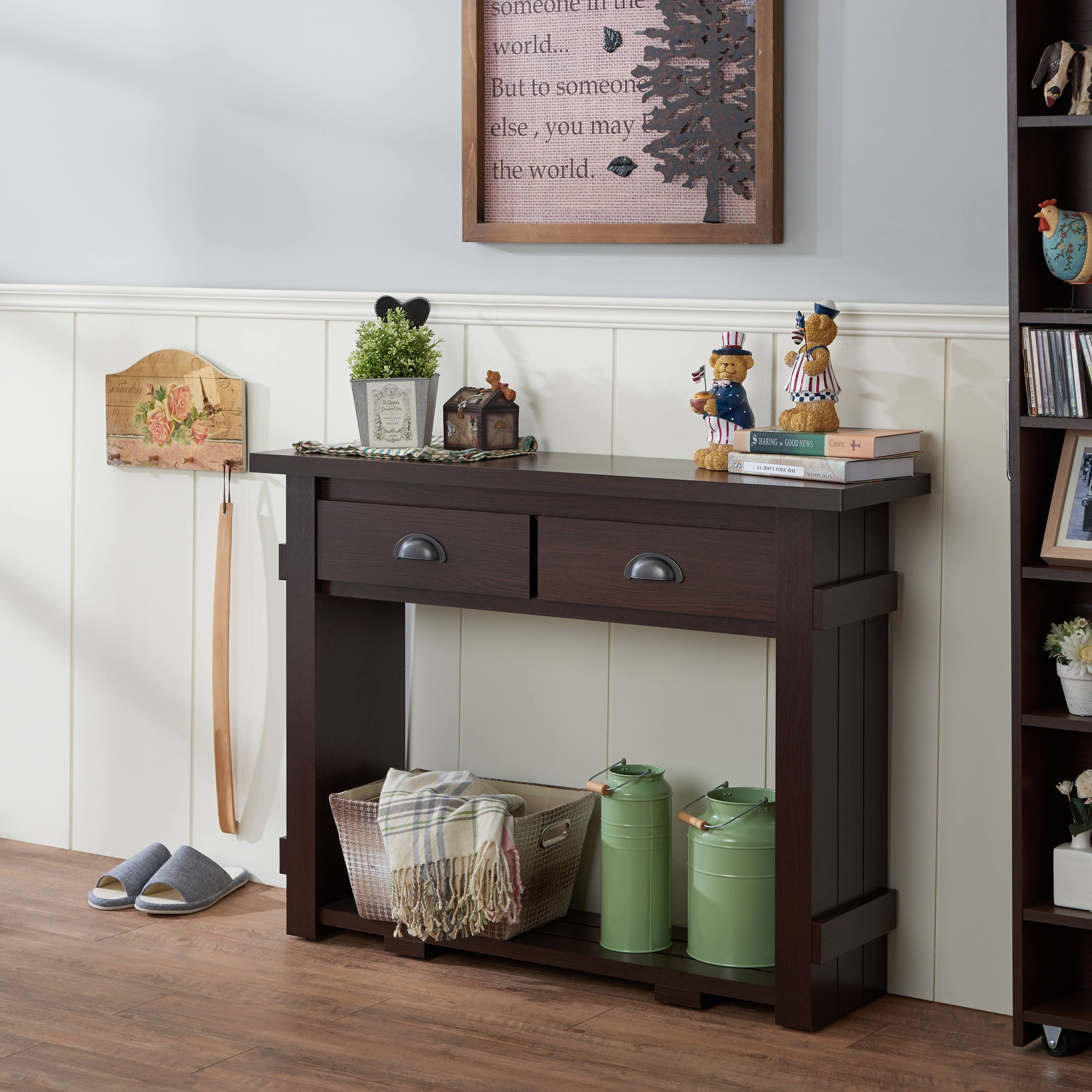 Farmhouse Walnut 2-Drawer Console Table R636