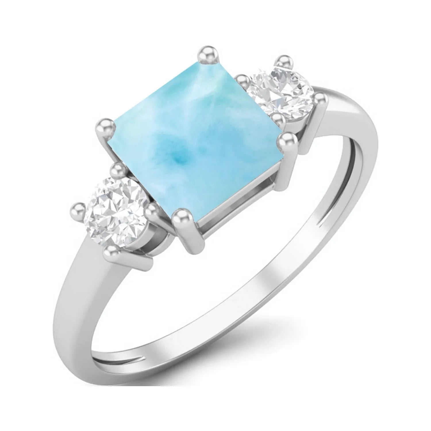 0.95 Ctw Princess Cut Square Larimar 925 Sterling Silver Trio Stone Ring H557550