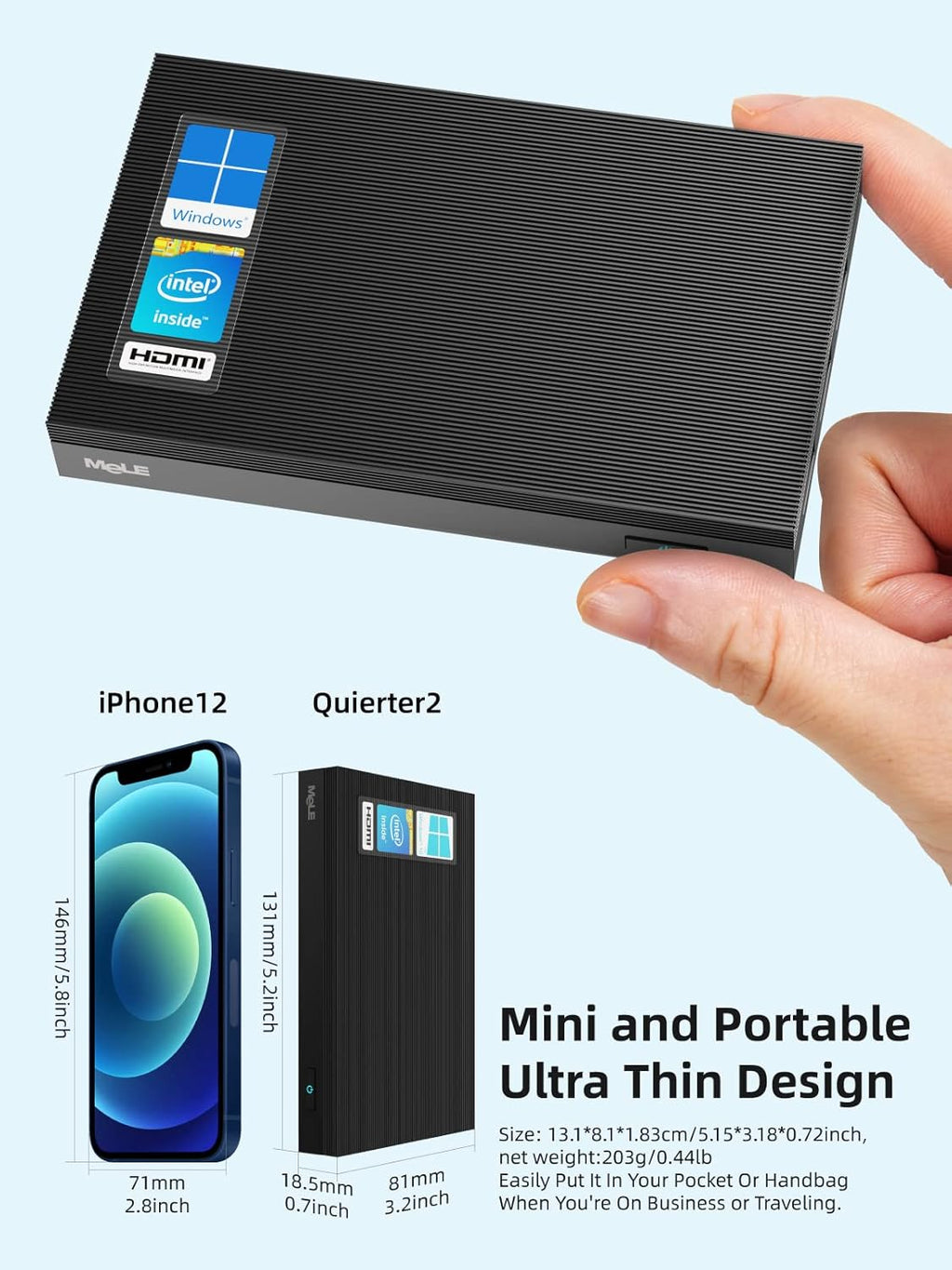 Fanless Mini PC 8G 256GB 4K Dual HDMI Gigabit Ethernet D457381