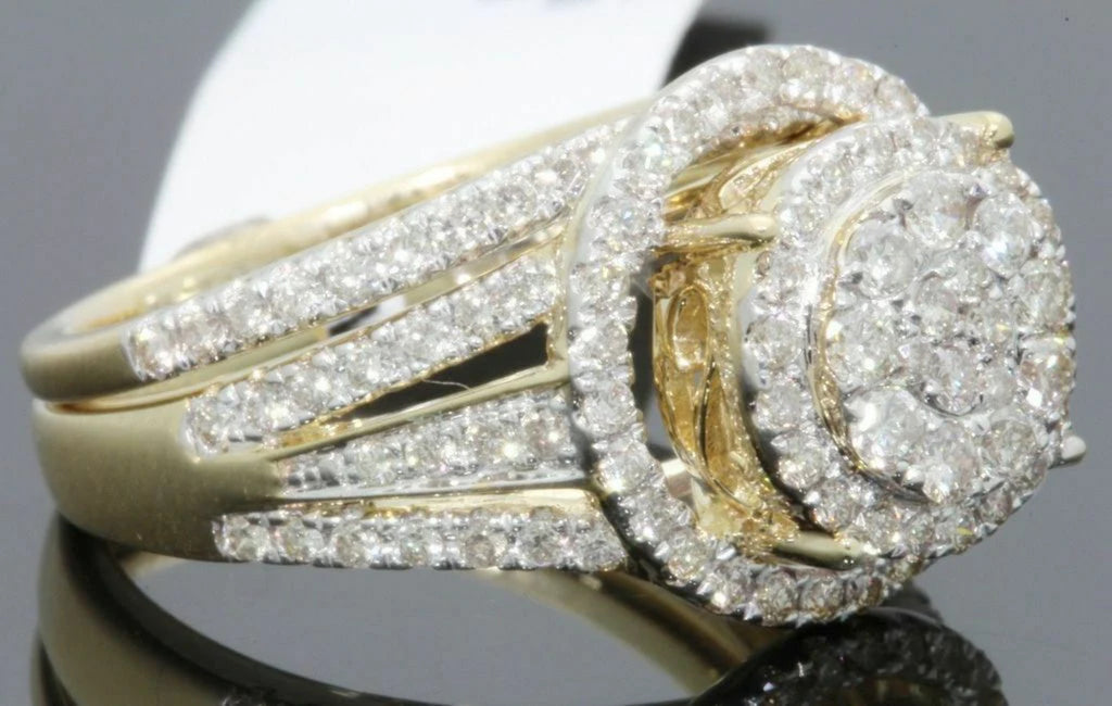 10K Yellow Gold 1.50 Carat Diamond Engagement Ring Wedding Band Set Q368386