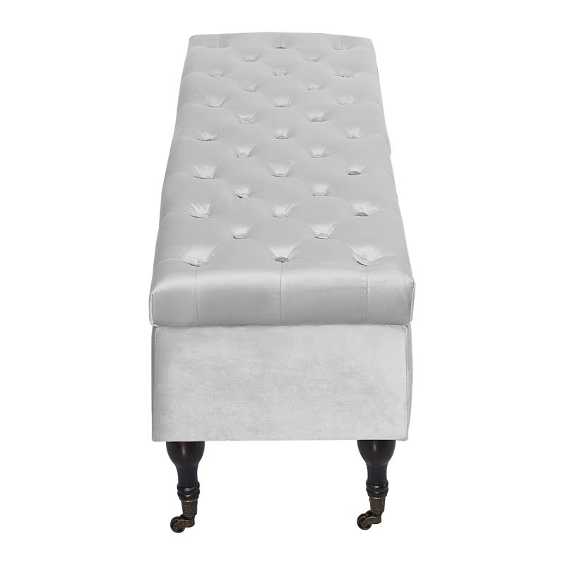Tufted Storage Bench in French Pearl Gray Velvet K229