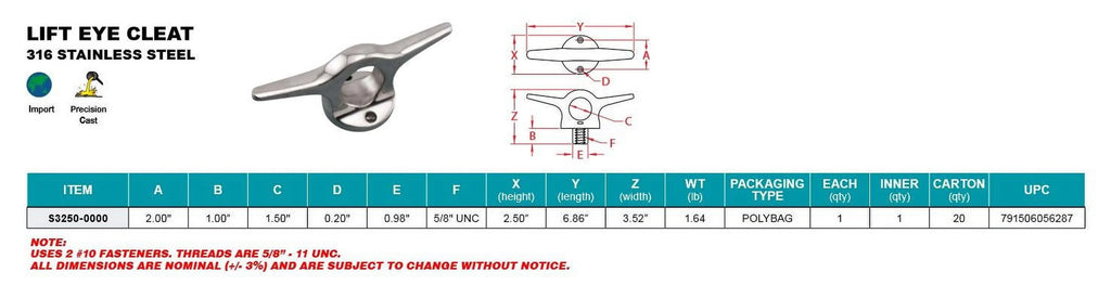 316 SS 7" Boat Cleat N7814