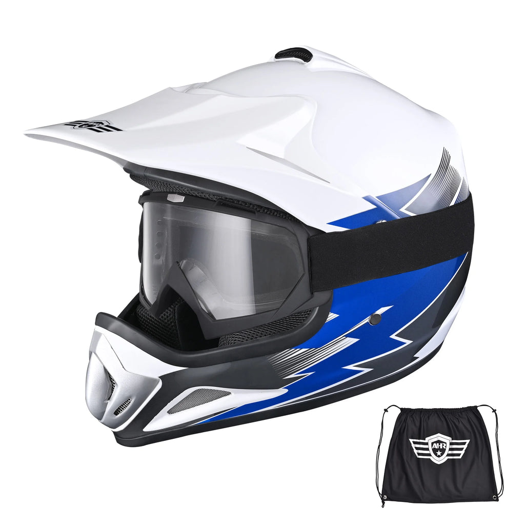 Youth DOT Motocross Helmet and Goggles Set Blue M D36799