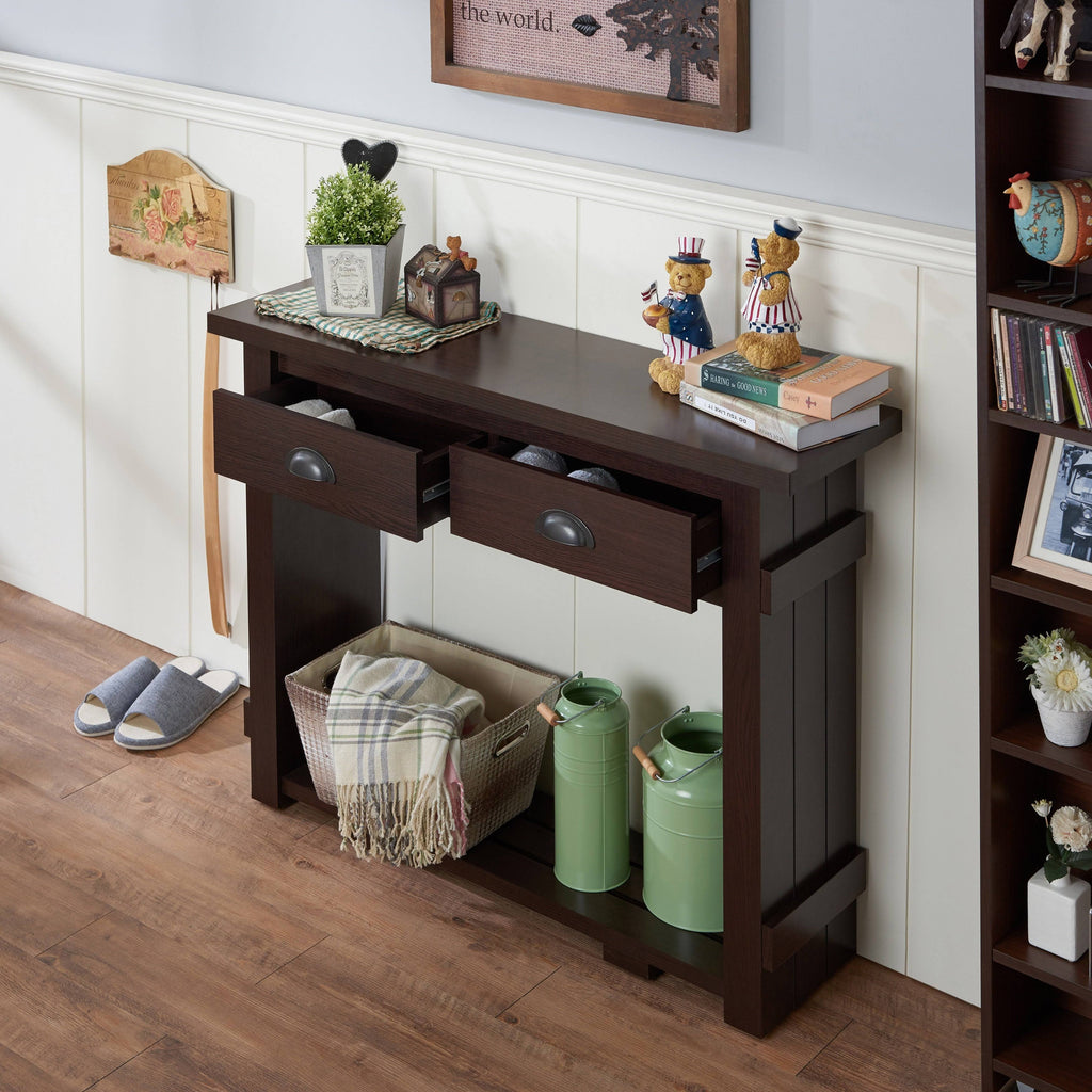 Farmhouse Walnut 2-Drawer Console Table R636