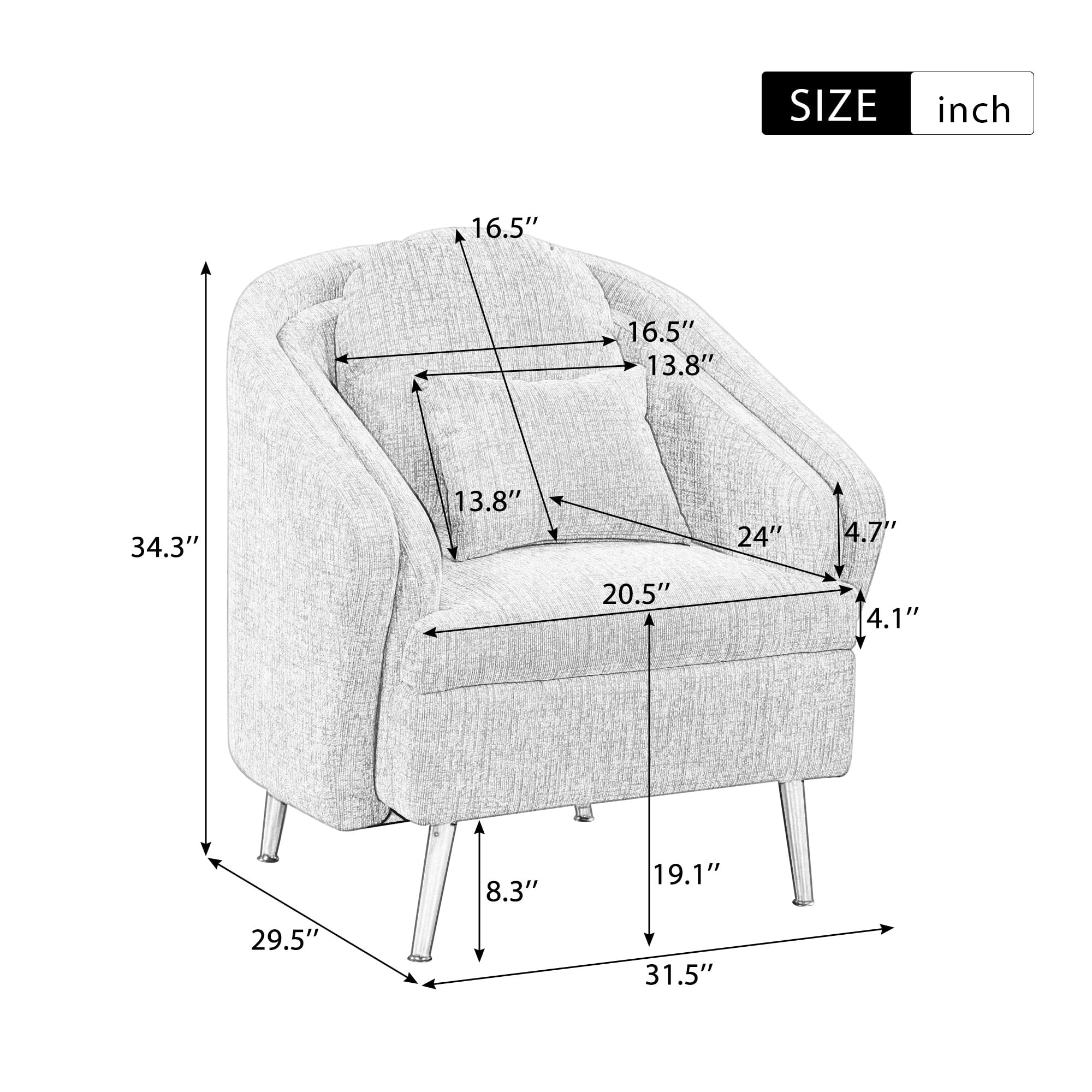 Seaweed Green Upholstered Accent Chair with Lumbar Pillow and Metal Legs Y834