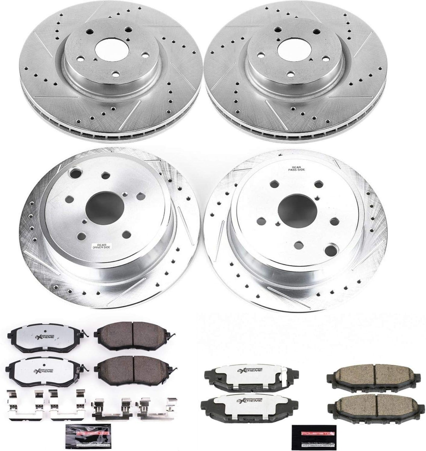 Front and Rear Carbon Fiber Brake Pads with Drilled & Slotted Brake Rotors Kit N8826