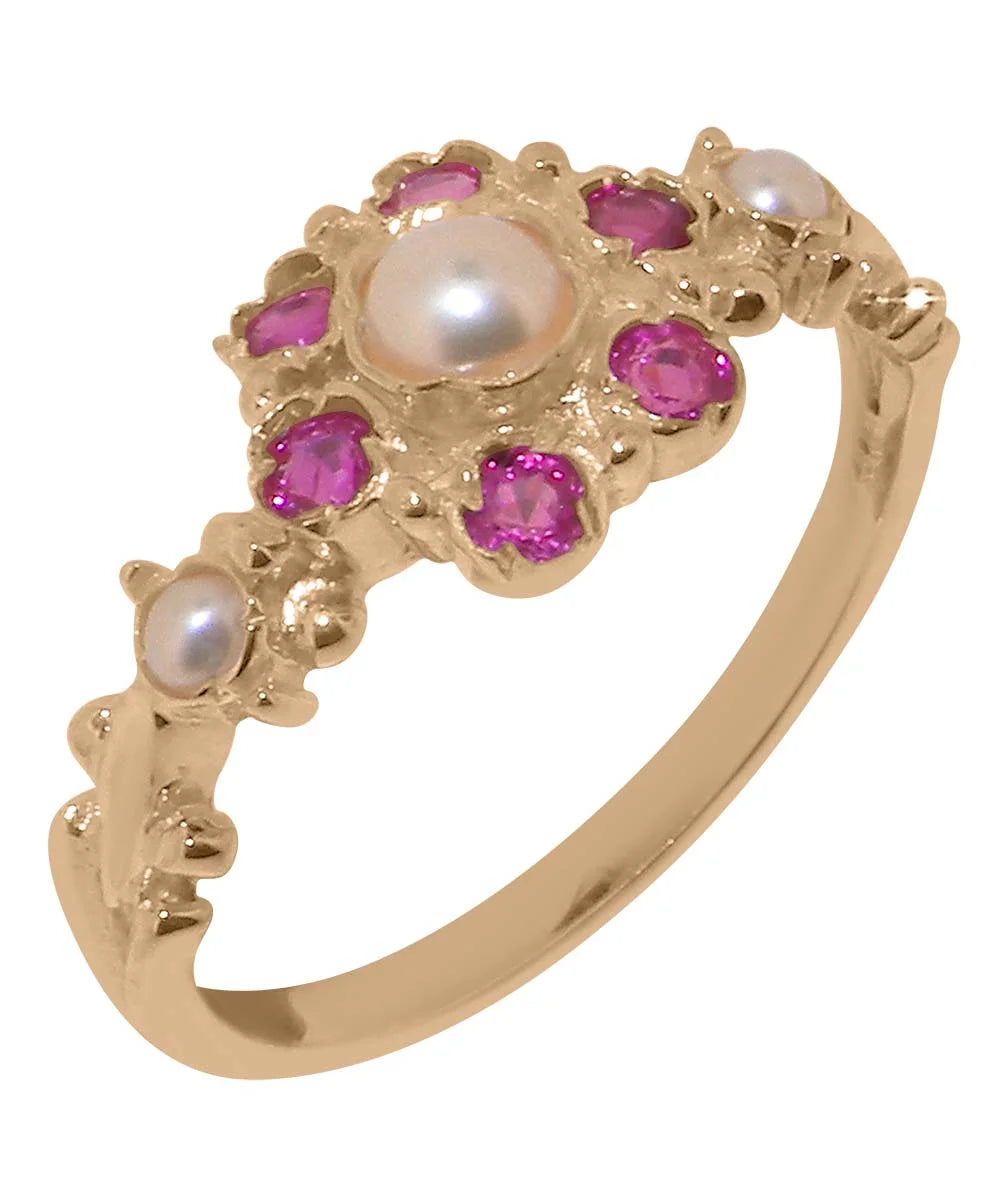 14k Rose Gold Cultured Pearl Ruby Ring Y60734