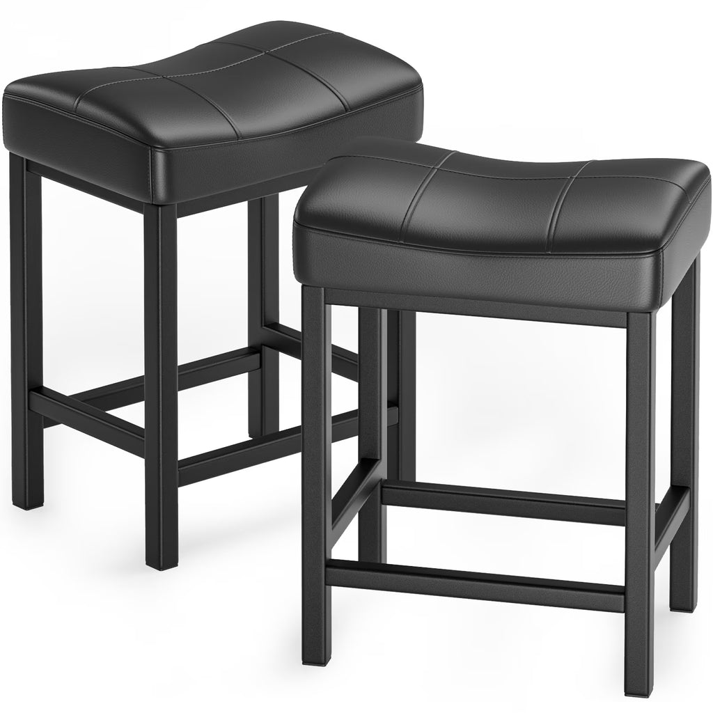 Black PU Leather Counter Bar Stools Set of 2 with Metal Base T754035