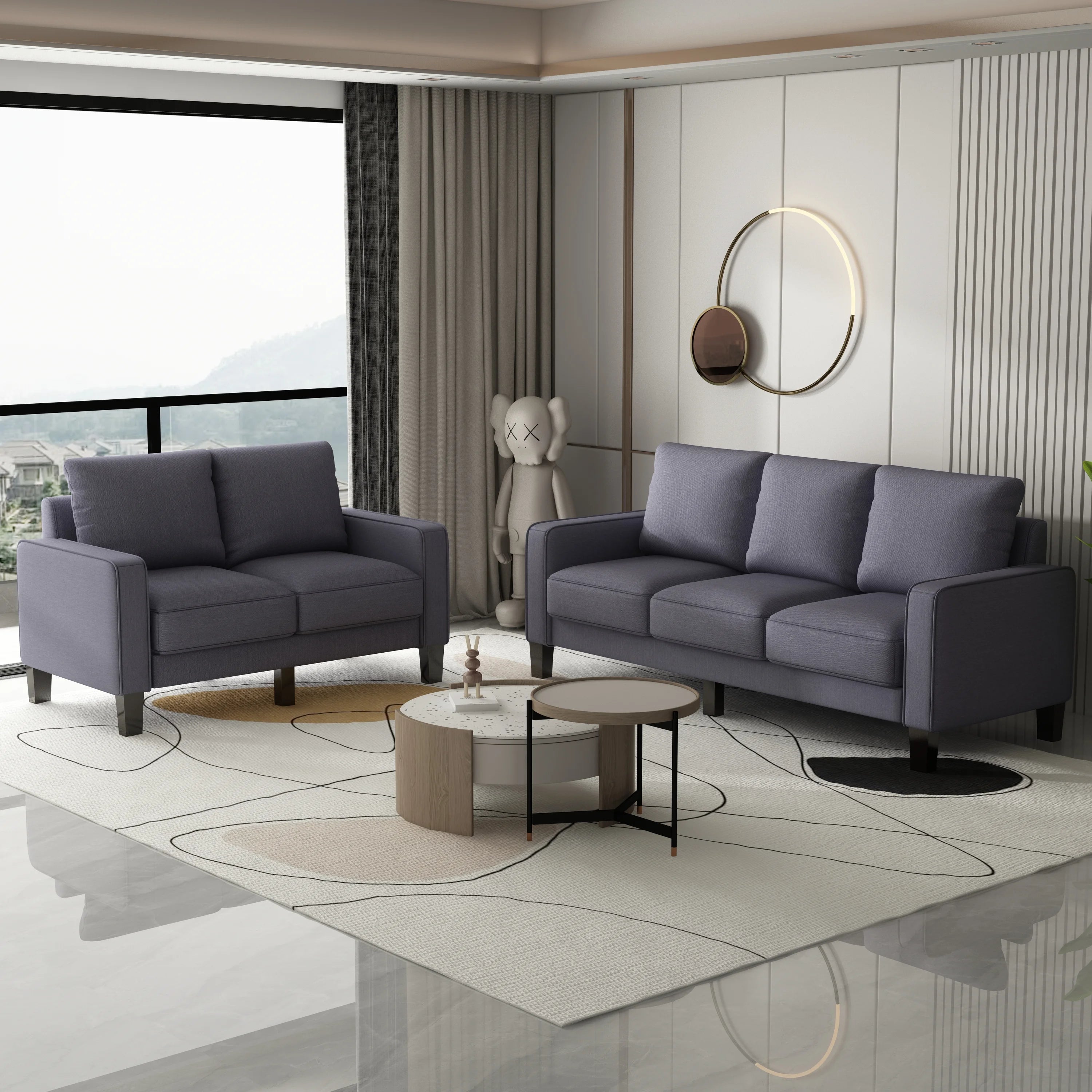 Dark Grey Fabric 2+3 Seat Sofa O12208