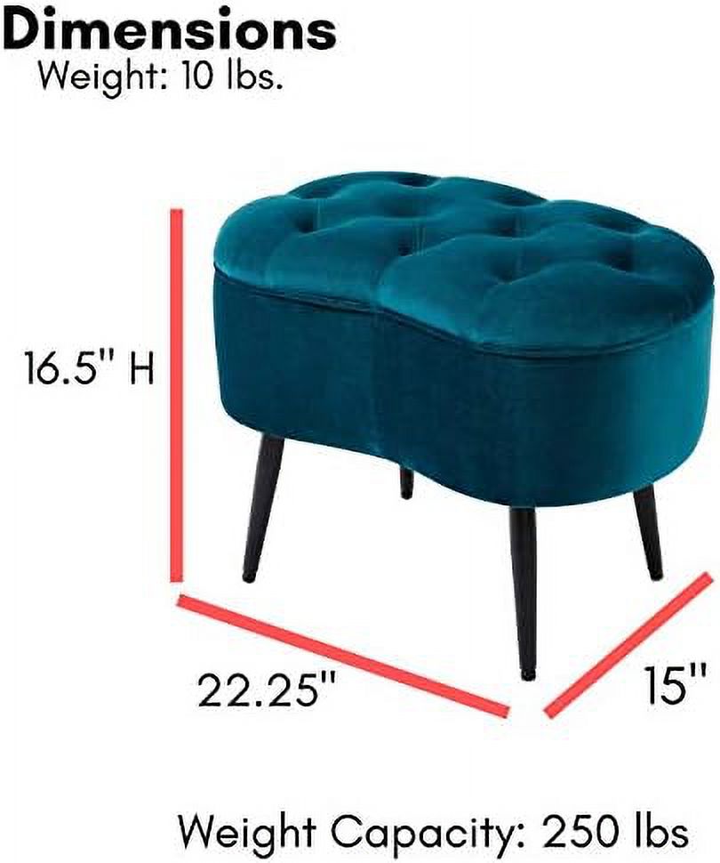 Teal Velvet Ottoman Foot Stool with Steel Legs F915