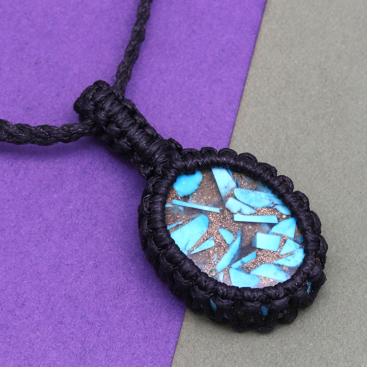Blue Turquoise Macrame Handmade Jewelry Necklace U202306