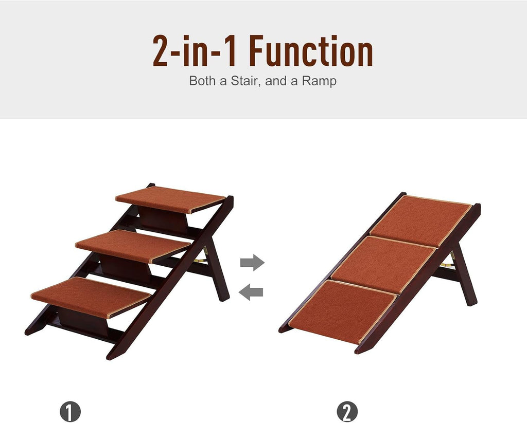 Wooden 2-in-1 Portable Folding Pet Stairs/Ramp Y7345