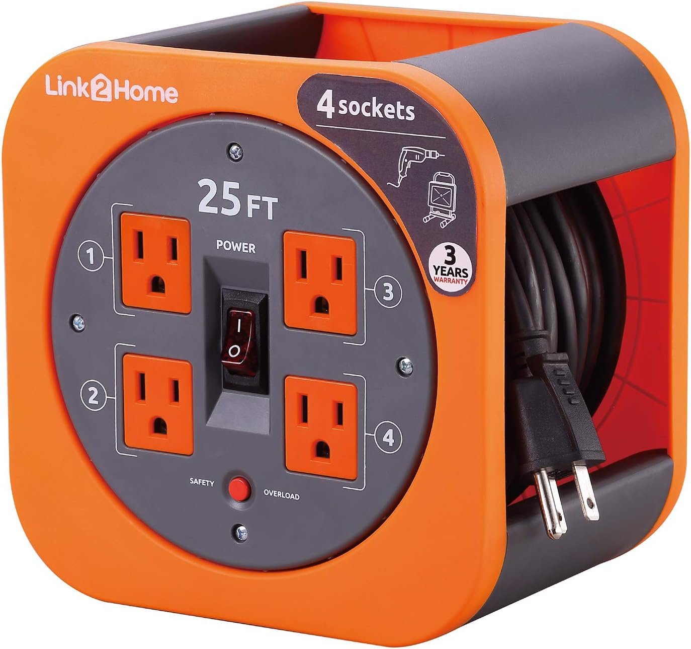 Orange 25 ft Extension Cord with 4 Power Outlets F957767