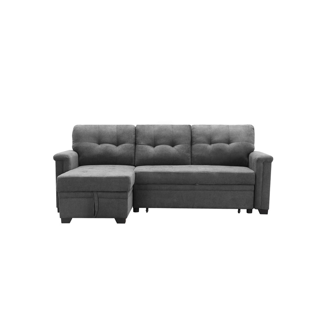 Gray Woven Fabric Sleeper Sectional Sofa Chaise with USB Charger and Tablet Pocket H421
