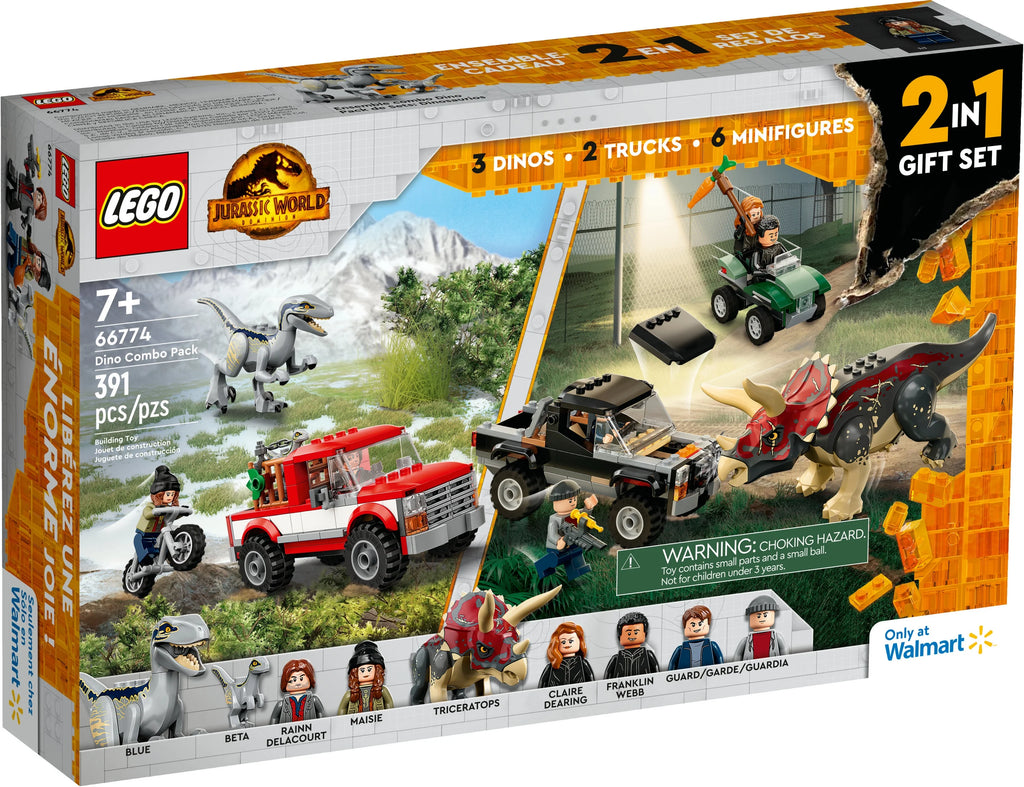 LEGO Jurassic World Dino Combo Pack 66774 Toy Value Pack, 2 in 1 Triceratops and Velociraptor Gift Set, Jurassic World Toy with Dinosaur and Truck Toys, Christmas Gift for Kids Ages 7 and Up Y95618