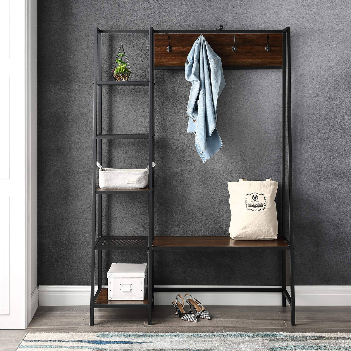 72 inch Dark Walnut Hall Tree with Storage Q2946