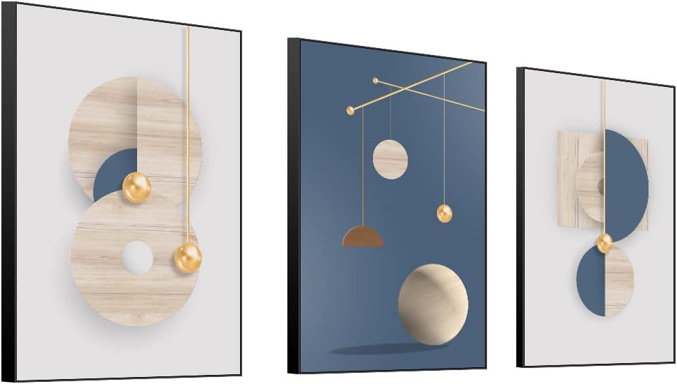 3 Piece Framed Canvas Wall Art Set Multicolor Geometric Abstract L4135