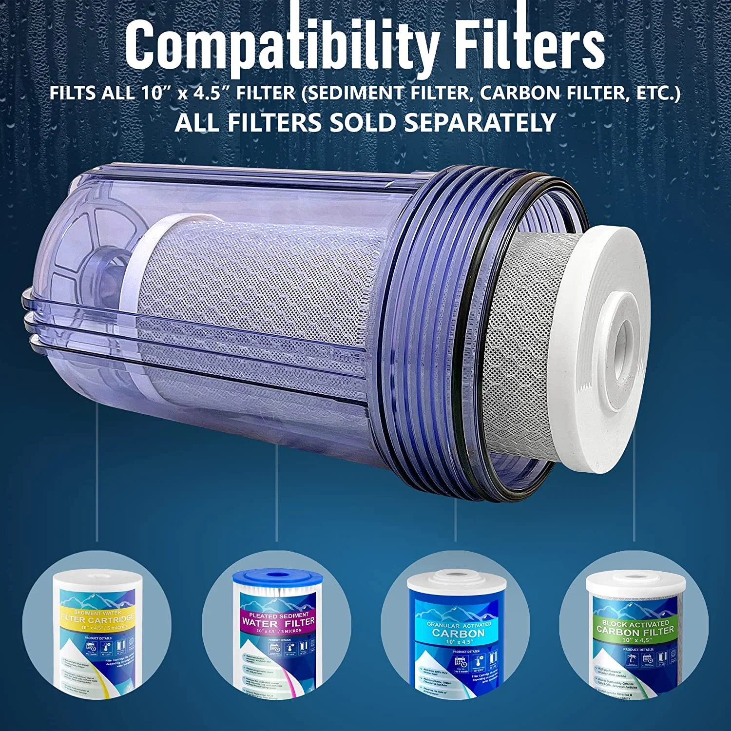 10 x 4.5” Whole House Filter Purifier System, Transparent, 3 Sets U893819