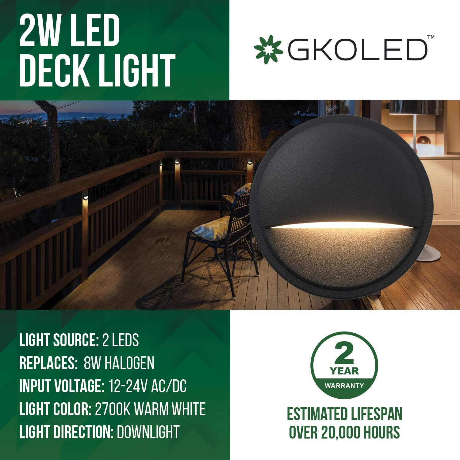 6-Pack Black Die-cast Aluminum LED Deck Lights S238