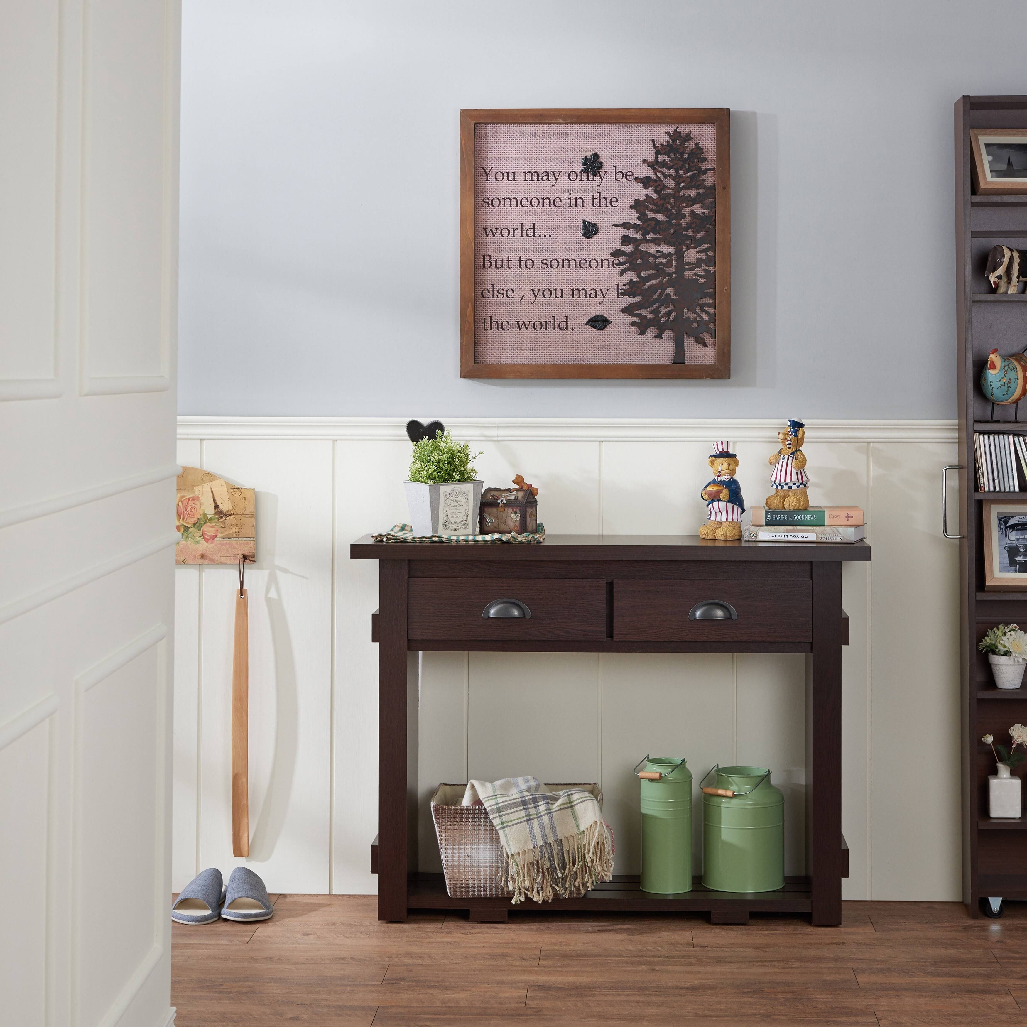 Farmhouse Walnut 2-Drawer Console Table R636