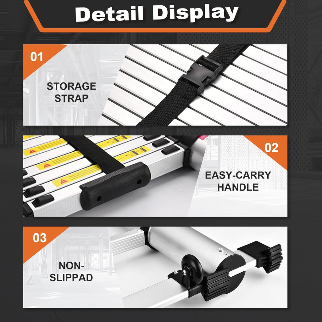 12.5 FT Aluminum Telescoping Ladder with 2 Triangle Stabilizers L86108