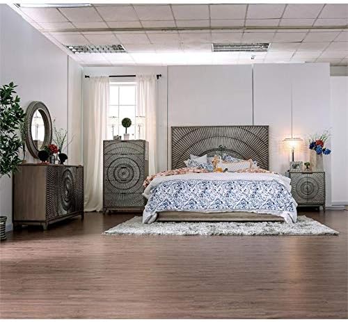 Antique Gray Solid Wood King Panel Bed P7750