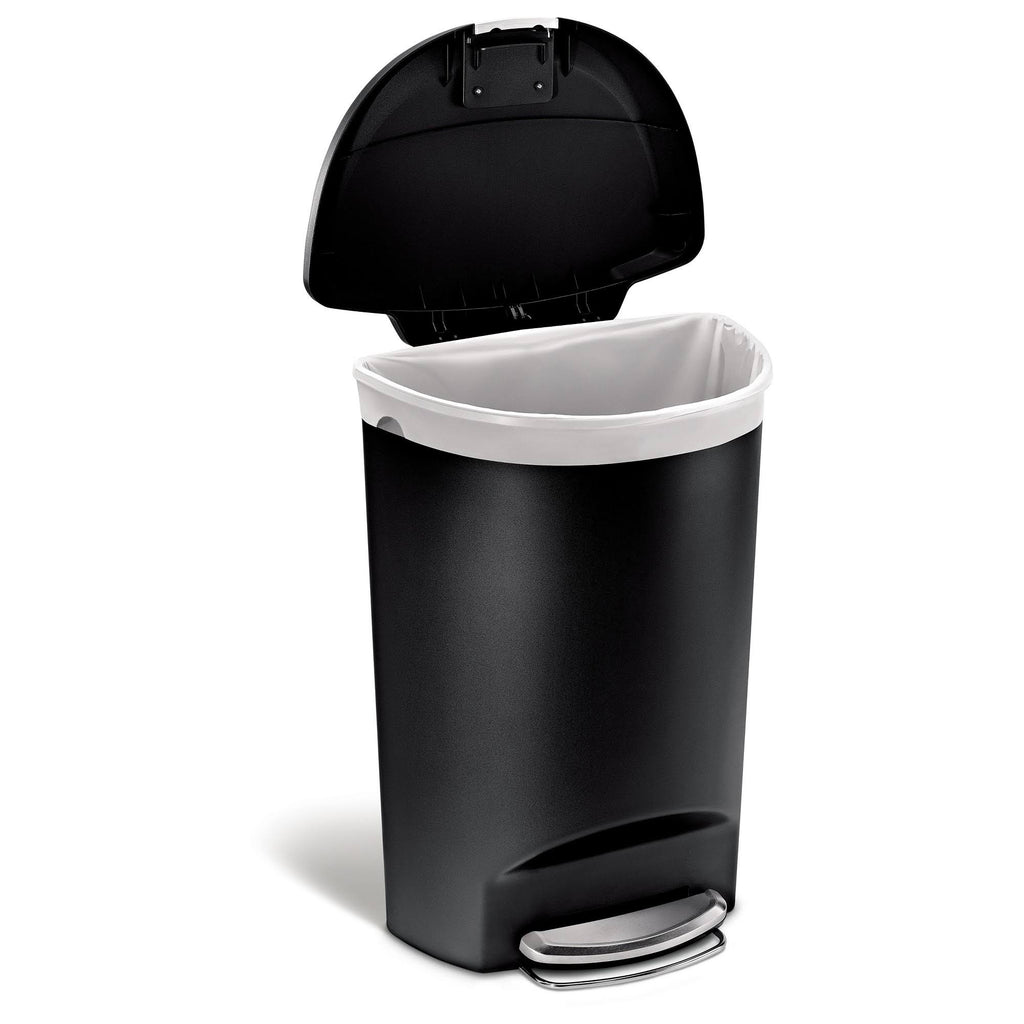 Black Plastic Semi-Round Step Trash Can P63694