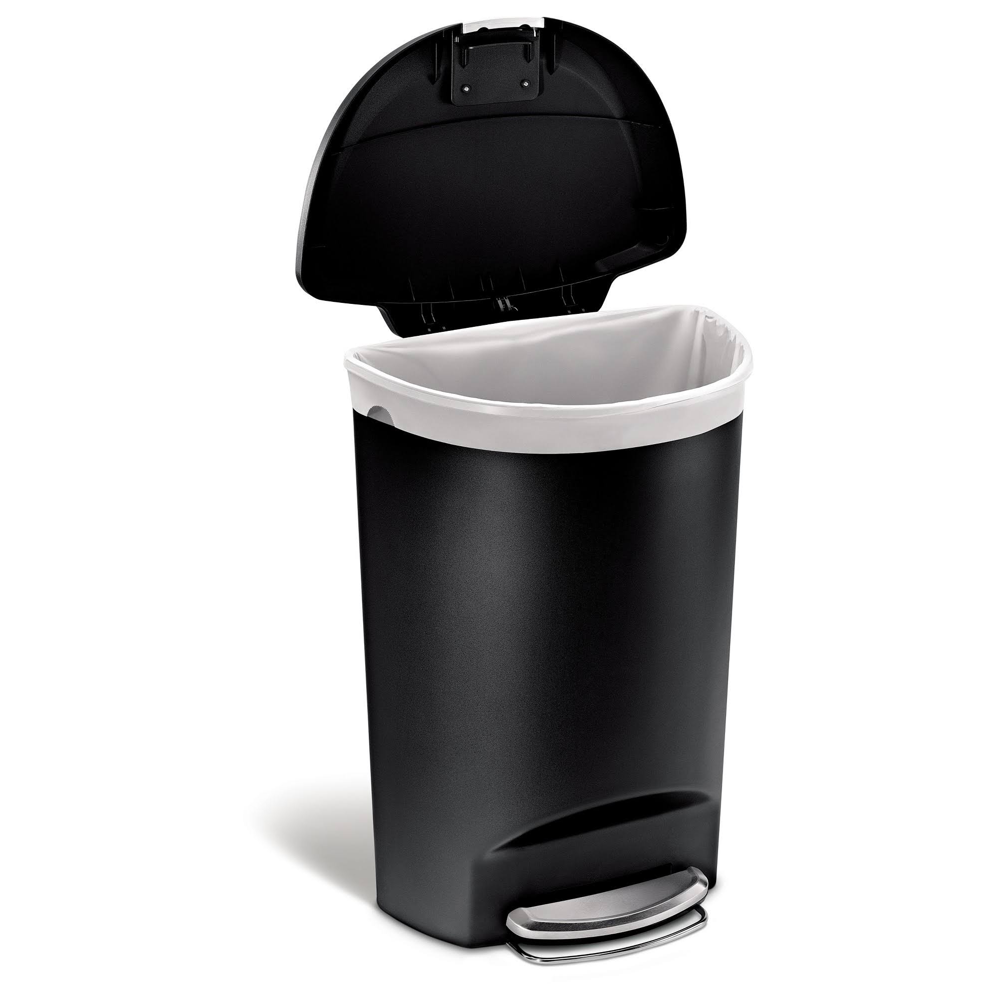 Black Plastic Semi-Round Step Trash Can P63694