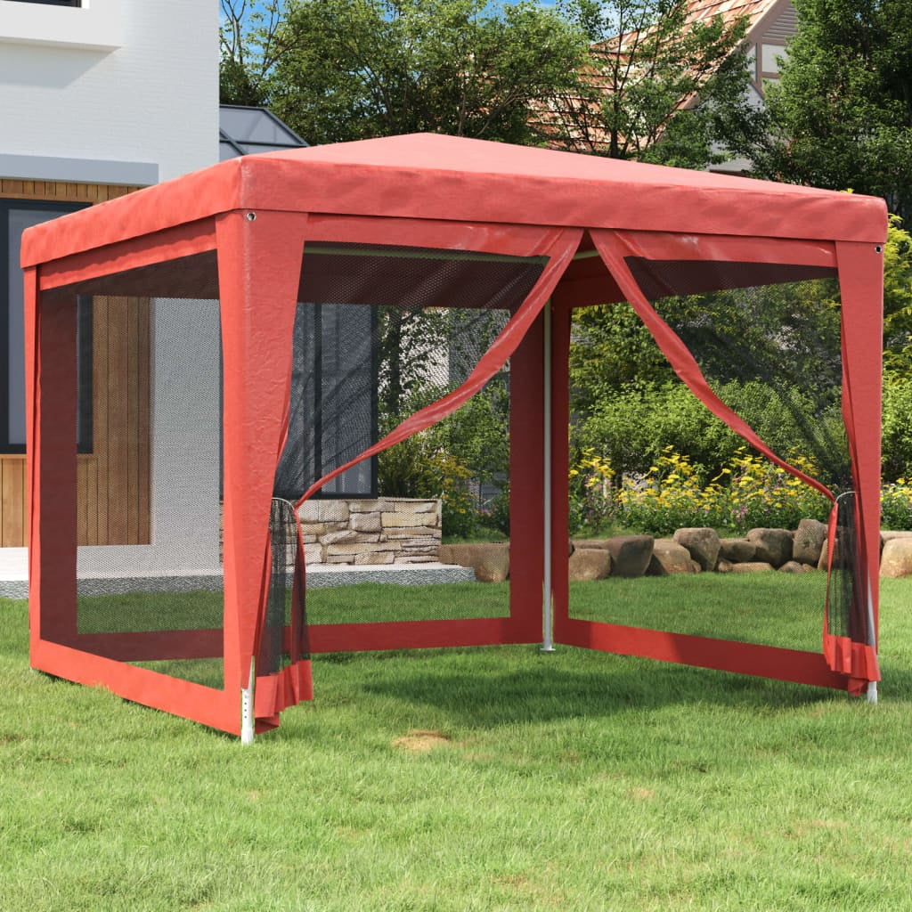Party Tent with 4 Mesh Sidewalls Red 9.8'x9.8' HDPE T239
