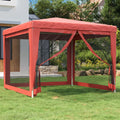 Party Tent with 4 Mesh Sidewalls Red 9.8'x9.8' HDPE T239