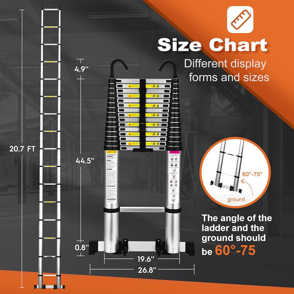 12.5 FT Aluminum Telescoping Ladder with 2 Triangle Stabilizers L86108