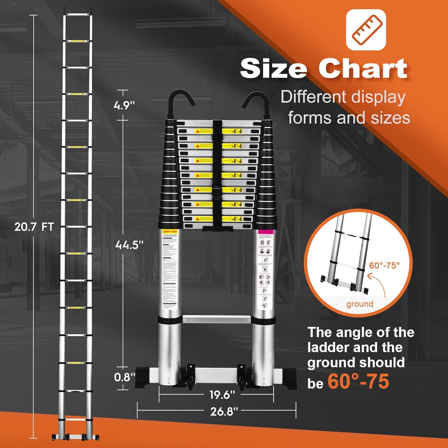 12.5 FT Aluminum Telescoping Ladder with 2 Triangle Stabilizers L86108