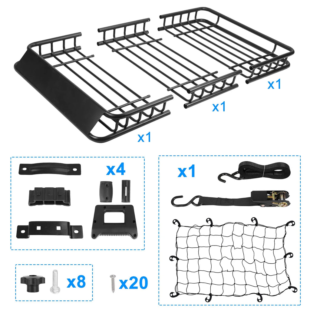 64" Roof Rack Cargo Carrier Car Top Luggage Basket Black with Net and Hook P876645