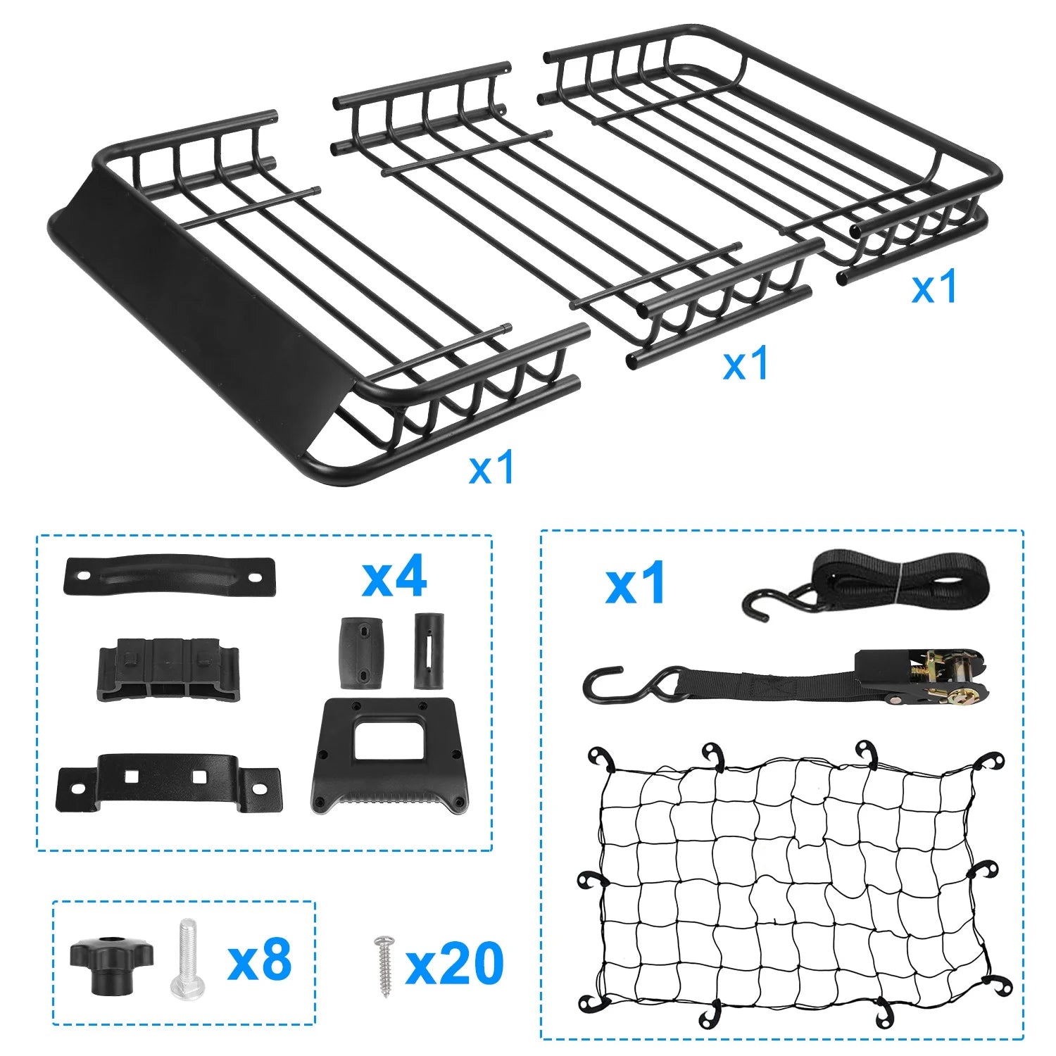 64" Roof Rack Cargo Carrier Car Top Luggage Basket Black with Net and Hook P876645