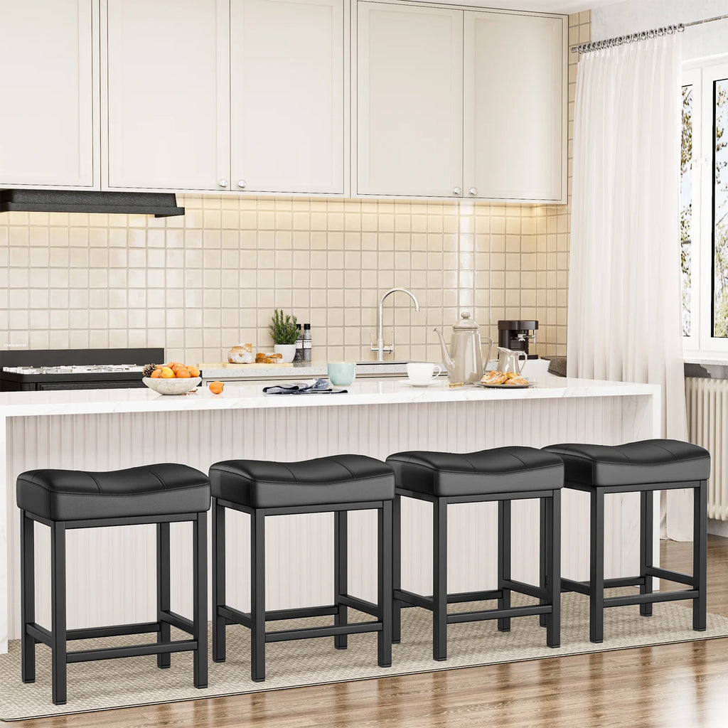 Black PU Leather Counter Bar Stools Set of 2 with Metal Base T754035