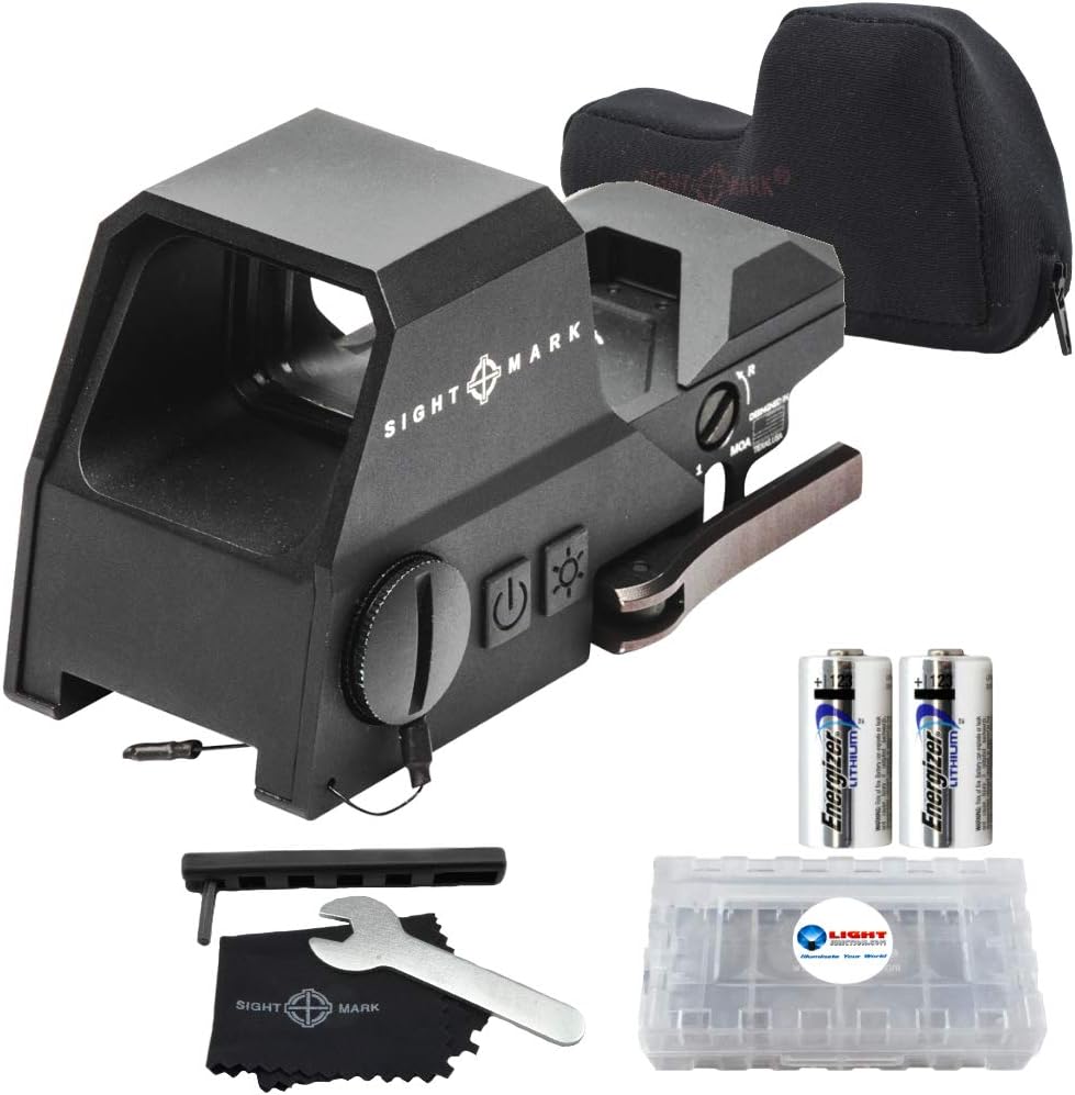 Red and Green Reticle Reflex Sight Bundle with 2 Extra CR123 Batteries and Battery Case P12015