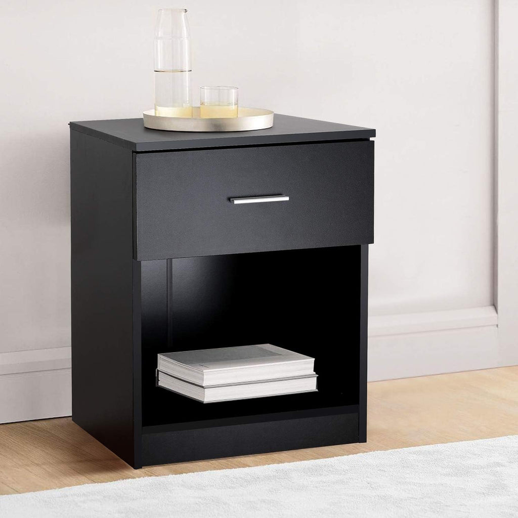 Black Nightstand with 1 Drawer and Shelf C80743